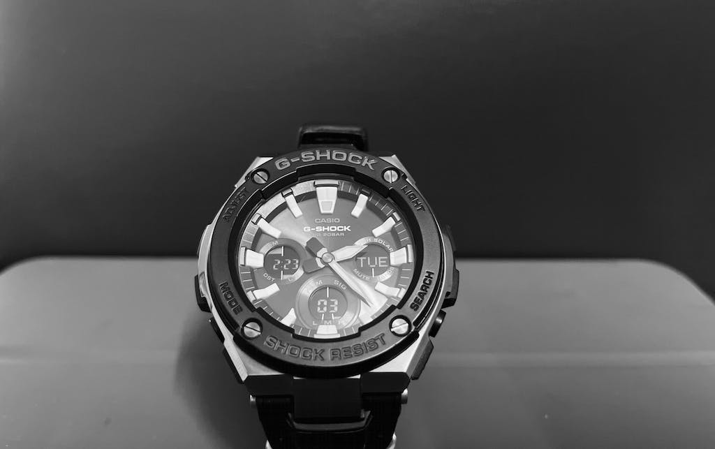Close Up Photography of a G-Shock G-Steel Wristwatch